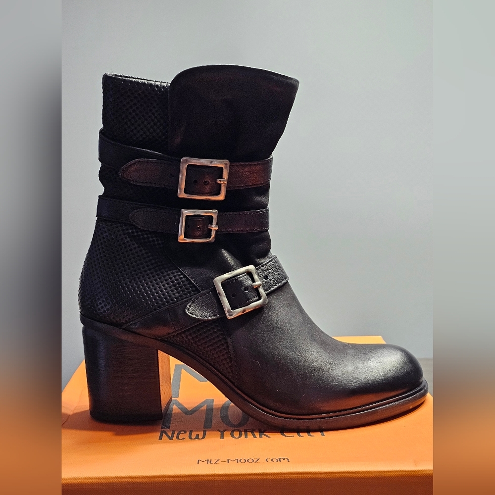 Miz Mooz Leather Buckle Mid Boots Size 38 (7.5-8)